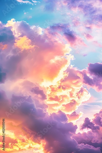 Pale blue square backdrop, mimicking a clear, sunny sky with realistic cloud formations
