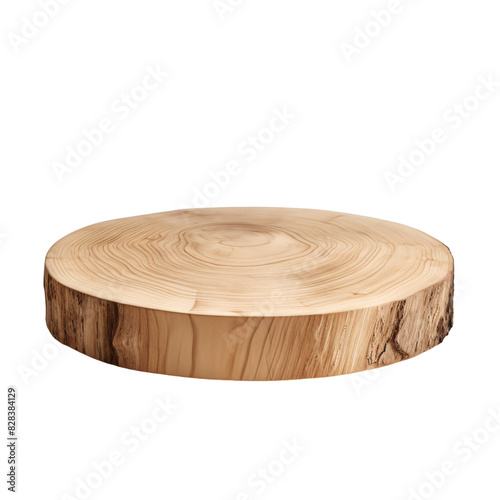 Round natural wood product placement pedestal on an isolated background