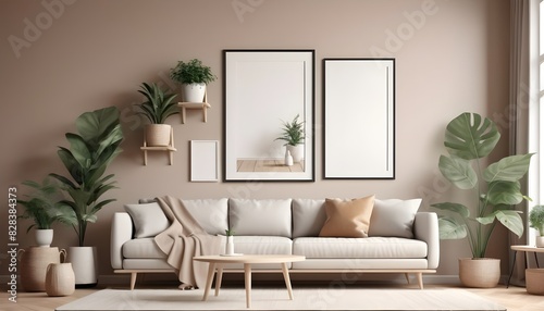 3D Mockup photo frame in Modern interior of living room