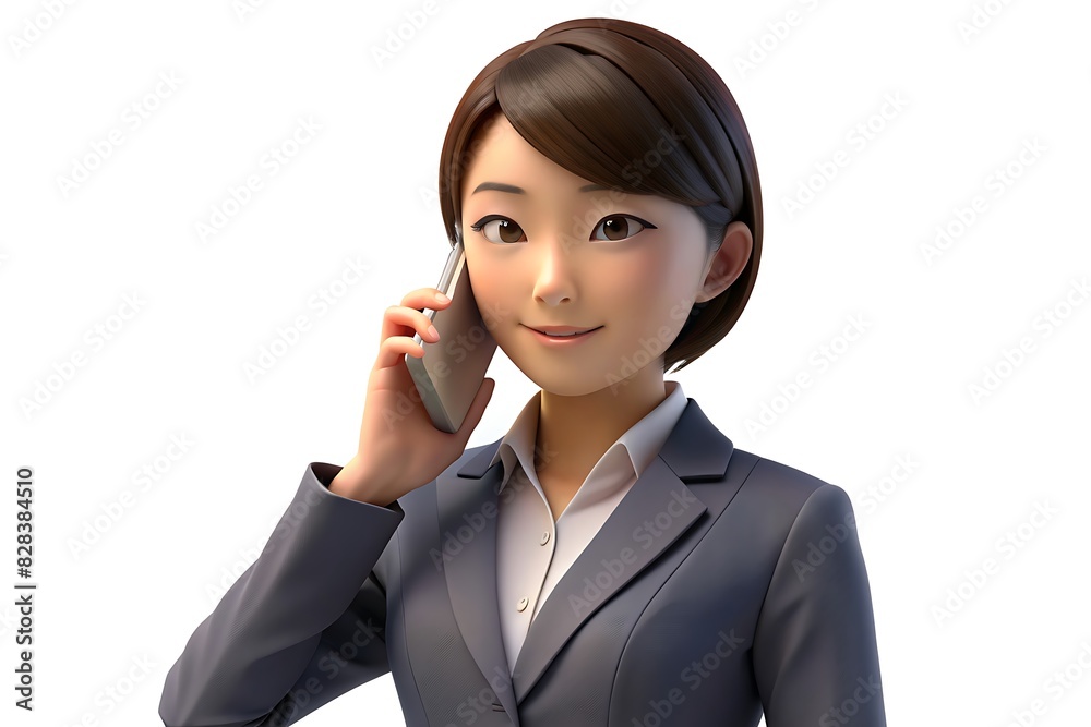 3d Japanese Businesswoman Talking on a phone , Isolated o white background, 3d Japanese Woman, Professional Communication Concept 3d Japanese Businesswoman Talking on a phone , Isolated o white background, 3d Japanese Woman, Professional Communication Concept