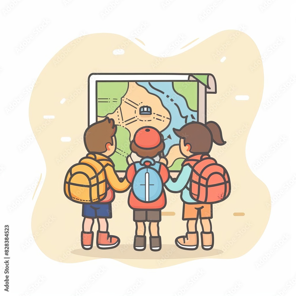 children on school trip outline icon flat design, top view, adventure theme, animation, monochromatic color scheme children on school trip outline icon flat design, top view, adventure theme, animation, monochromatic color scheme