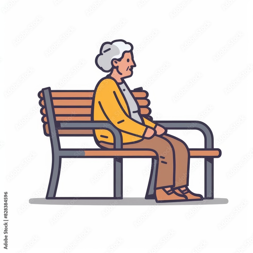 elderly person on bench outline icon flat design, side view, relaxation theme, cartoon drawing, tetradic color scheme elderly person on bench outline icon flat design, side view, relaxation theme, cartoon drawing, tetradic color scheme