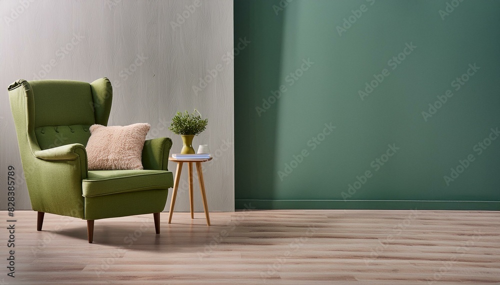 Natural Harmony: Green Armchair in a Wooden Living Room Oasis Natural Harmony: Green Armchair in a Wooden Living Room Oasis
