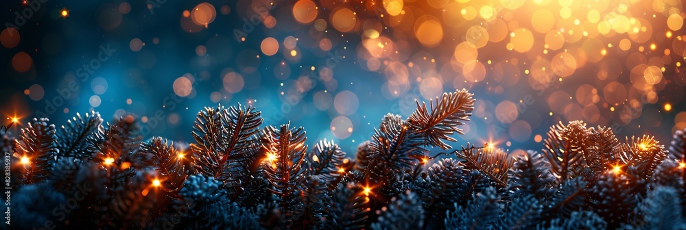 Festive Holiday Decorations Over Dark Blue Background Generative AI