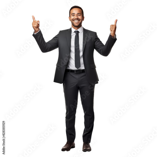 A man in a suit is smiling and giving a thumbs up