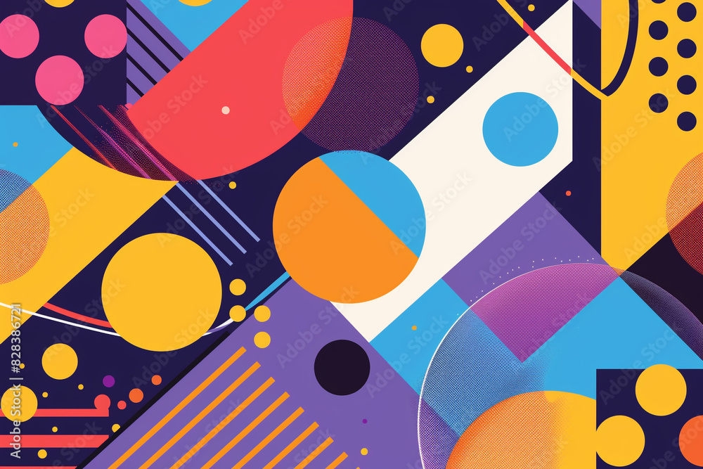 Bold graphic shapes in a colorful abstract pop style with retro elements. Bold graphic shapes in a colorful abstract pop style with retro elements.
