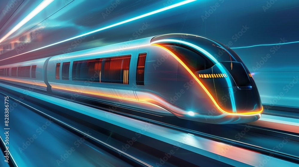 futuristic rail system with maglev trains gliding on invisible tracks side view highlighting innovative rail technology Scifi tone vivid futuristic rail system with maglev trains gliding on invisible tracks side view highlighting innovative rail technology Scifi tone vivid