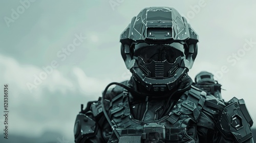 Advanced silhouette of a scifi soldier with enhanced armor, front view  Armor adapting to environmental threats adaptive armor  advanced tone  Monochromatic Color Scheme