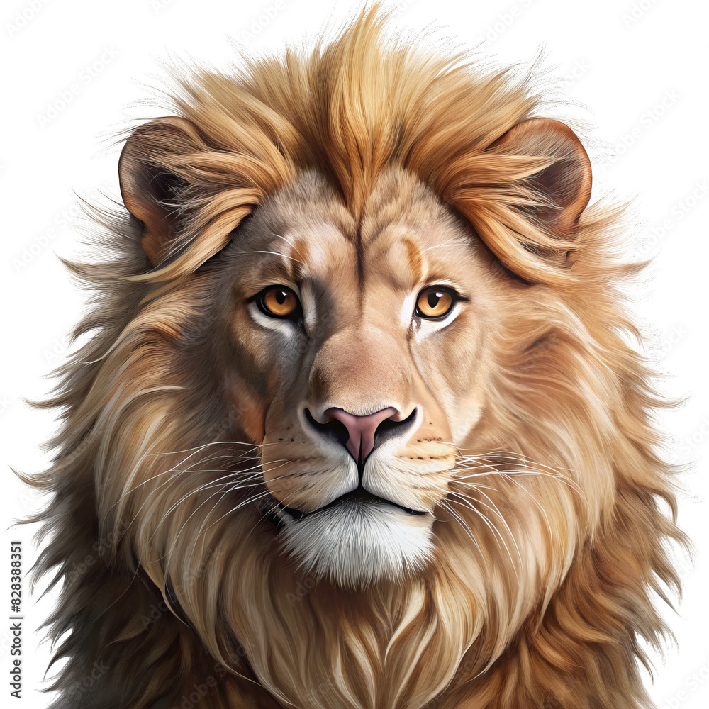 Majestic Lion with Full Mane Staring Forward, Isolated on White Transparent Background, PNG Element Majestic Lion with Full Mane Staring Forward, Isolated on White Transparent Background, PNG Element