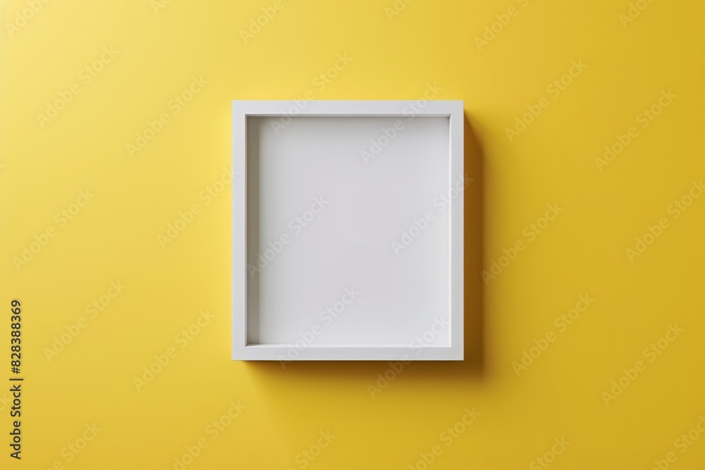 simple white square frame on yellow background, top view, mockup template simple white square frame on yellow background, top view, mockup template