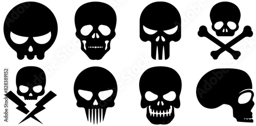 Set Of Skull Icons Silhouette Vector Logo Design Containing Skull,Dead,Poisonous,Poison,Dangerous Vector Icons Illustration Collection