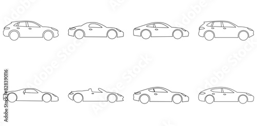 Set Of Linear Porsche Icons Collection Isolated Silhouette Solid Icons Including Vehicle,Suv,Sports-Car,Car,Porsche Outline Icons Collection. Simple Vector Illustration