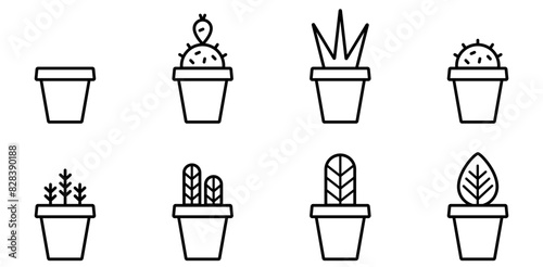 Mega Set Of Vector Plant Icons Silhouette Vector Logo Design Containing Plant,Pot,Interior,Nature,Gardening Stroke Icon Collection. Vector Illustration