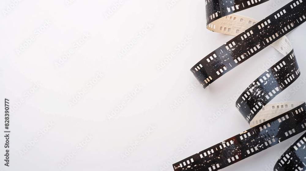 Obraz premium Vintage film strip on white background. Classic black and white film strip with copy space, perfect for movie or photography projects.