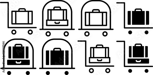 Set Of Luggage Cart Vector Symbols Apps, Websites Ui Designs Suitable For Luggage,Luggage-Cart,Cart,Baggage,Trolley Set Vector Flat Line Icons