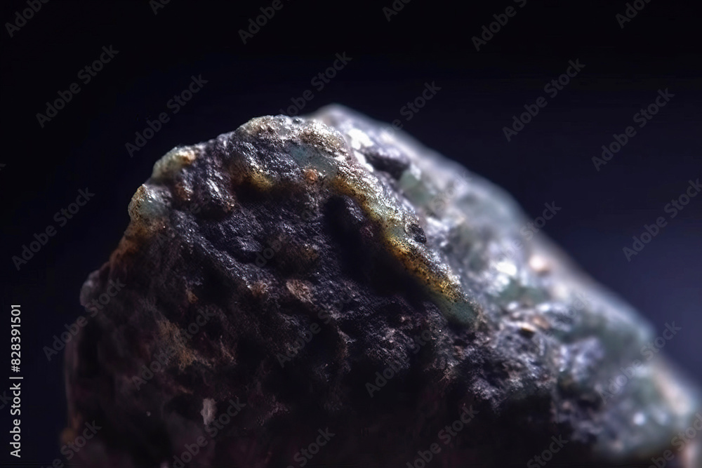 Uytenbogaardtite fossil mineral stone. Geological crystalline fossil. Dark background close-up.