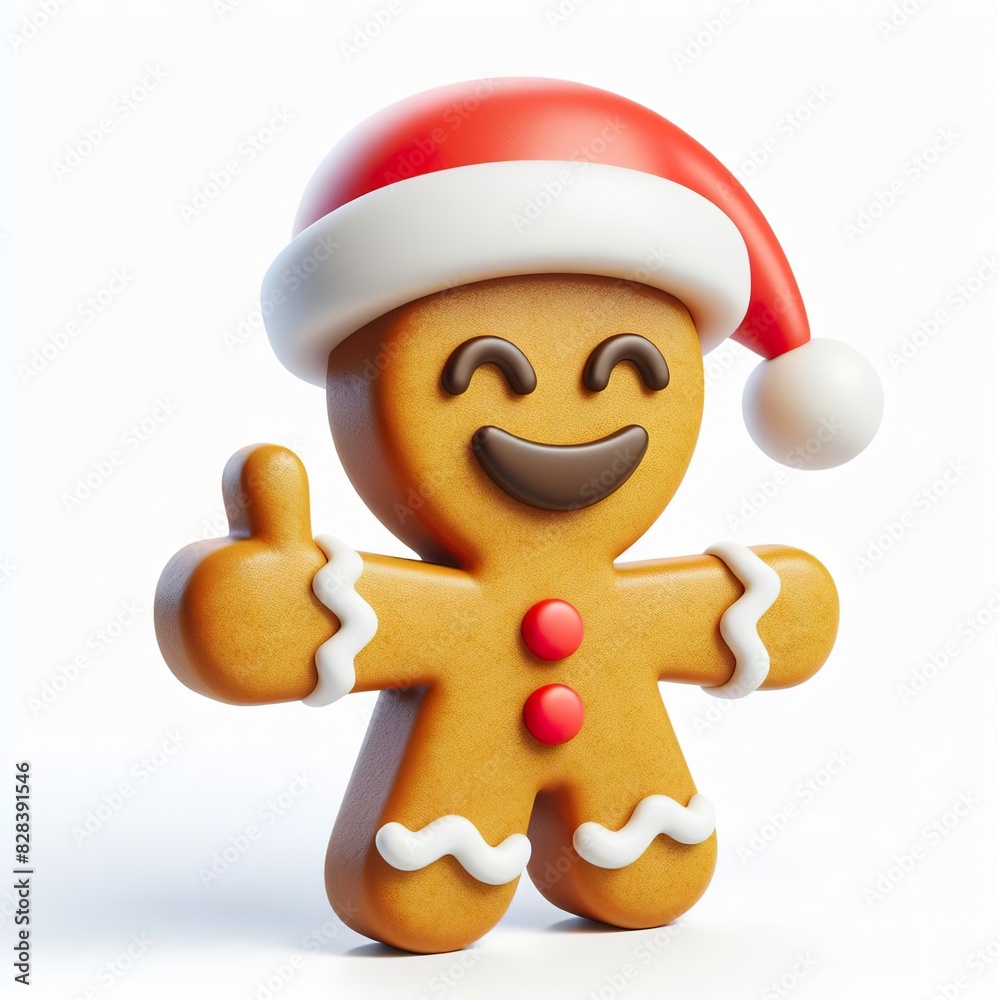 3D christmas gingerbread man emoji thumbs up on a white background 3D christmas gingerbread man emoji thumbs up on a white background