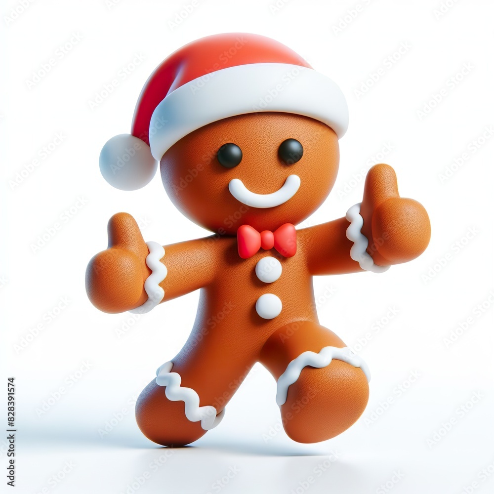 3D christmas gingerbread man emoji thumbs up on a white background 3D christmas gingerbread man emoji thumbs up on a white background
