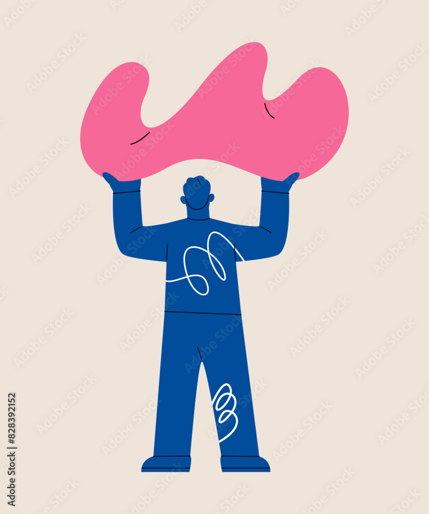 Art and business concept. Man holding abstract shapes. Colorful vector illustration Art and business concept. Man holding abstract shapes. Colorful vector illustration