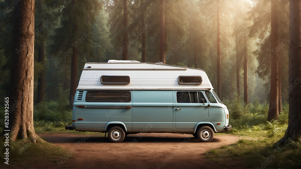 Camper Van in forest 