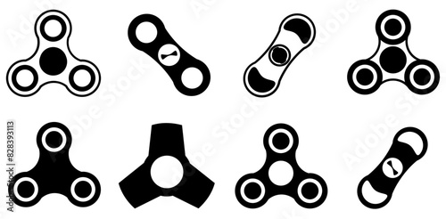 Set Of Fidget Spinner Vector Symbols Apps, Websites Ui Designs Suitable For Fidget-Spinner,Toy,Tri-Spinner,Hand-Spinner,Anti-Stress-Toy Stroke Icon Collection. Vector Illustration