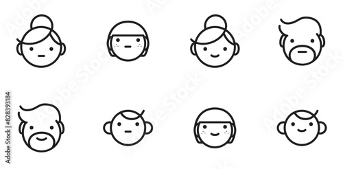 A Collection Of Family Faces Icons Silhouette Vector Logo Design Containing Daughter,Teen,Happy,Mother,Sad Vector Illustration Linear Pictogram Pack