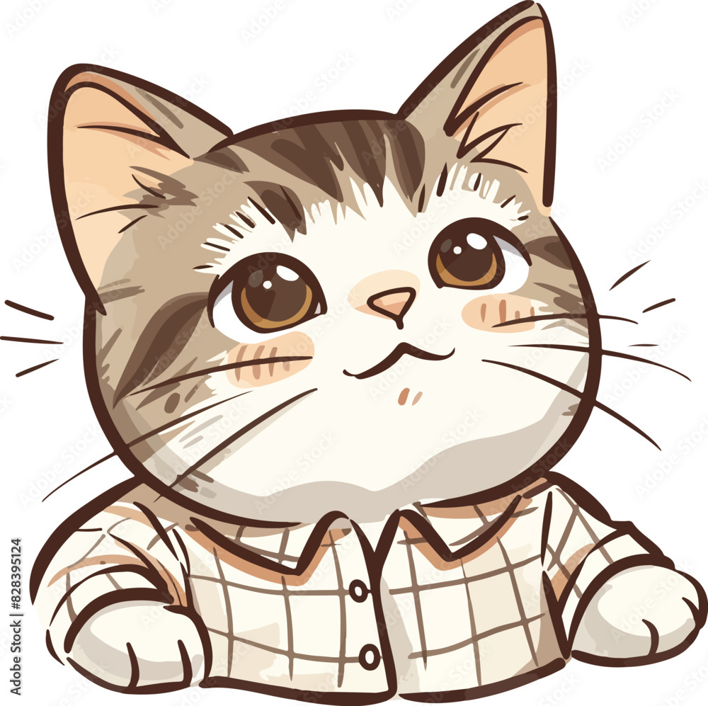 Cute kiiten wearing shirt, cartoon vector icon illustration animal, isolated and flat Cute kiiten wearing shirt, cartoon vector icon illustration animal, isolated and flat