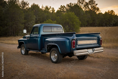 back of the vintage pickup truck, showcasing the tailgate, taillights, and rear bumper