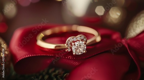 Diamond Engagement Ring on Red Roses, Symbolizing Love and Romance © JR-50
