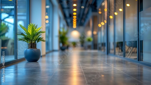 Blurred image of business people in the lobby of a modern office building