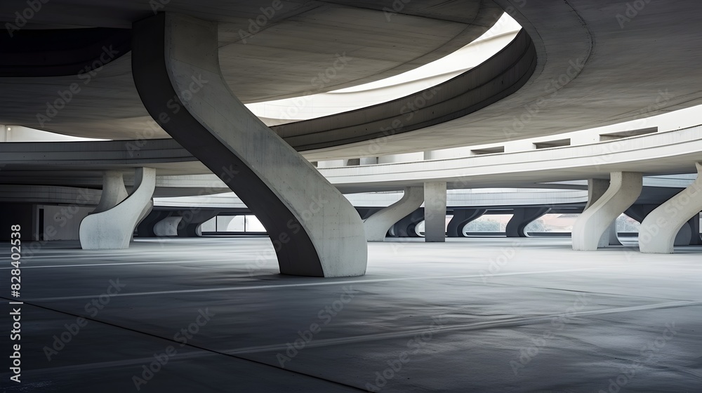 Fototapeta premium Futuristic Concrete Parking Garage with Geometric Architectural Design