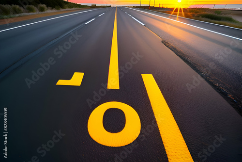 New year 2022 or start straight concept.word 2022 and strategy written on the road of asphalt road at sunset.Concept of target and challenge or career path,success business,opportunity and change