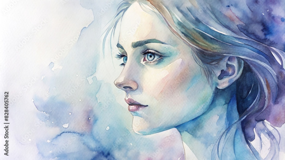 woman looks thoughtfully into the distance, good vision, watercolor drawing, concept of ophthalmology and vision protection woman looks thoughtfully into the distance, good vision, watercolor drawing, concept of ophthalmology and vision protection