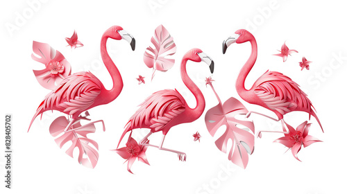 flamingo birds on white transparent background