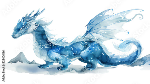 dragon with blue wings on white transparent background photo