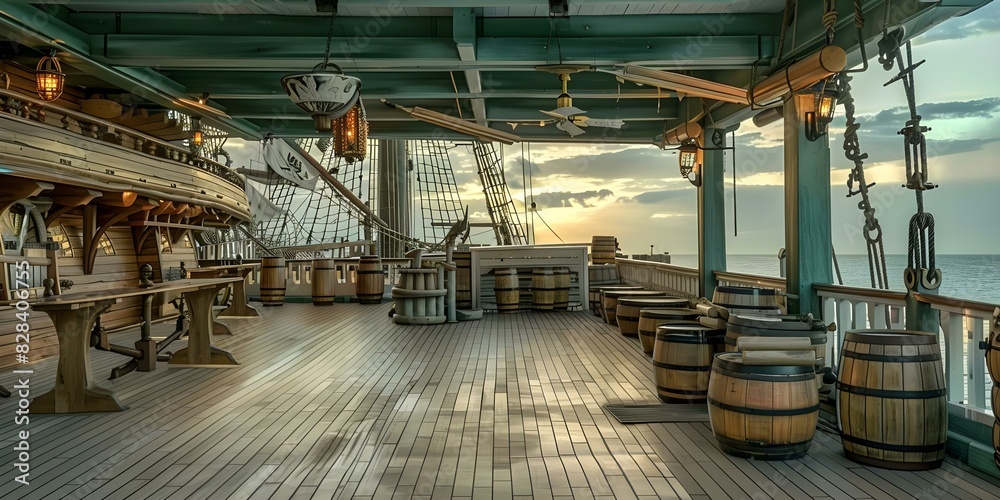 A thrilling pirate ship deck blending history and imagination. Concept Pirate Adventures, Maritime History, Imaginative Play, Nautical Theme, Swashbuckling Fun A thrilling pirate ship deck blending history and imagination. Concept Pirate Adventures, Maritime History, Imaginative Play, Nautical Theme, Swashbuckling Fun