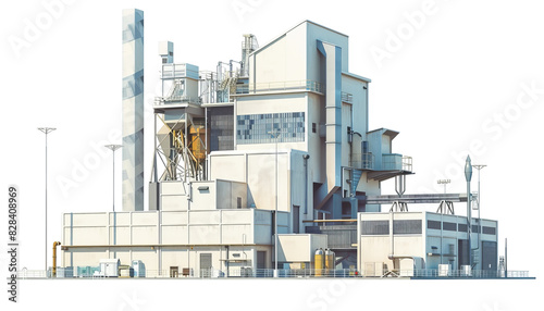 Industrial factory with complex machinery, chimneys, and structures. Modern manufacturing facility for heavy industry and production processes. © HDP-STUDIO