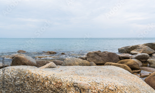 Photography Rock Stones podium sea on daylight backgrounds, Stage stand displays presentatio