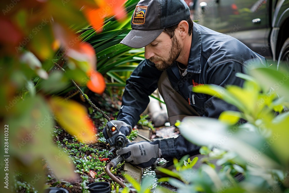 A sewer maintenance business inspects clogged pipes using a camera, then clears them. A sewer maintenance business inspects clogged pipes using a camera, then clears them.