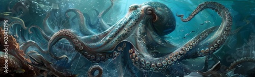 Octopus in the ocean with a lot of tentacles photo