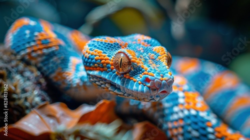 Colorful Snake Close Up on Branch photo