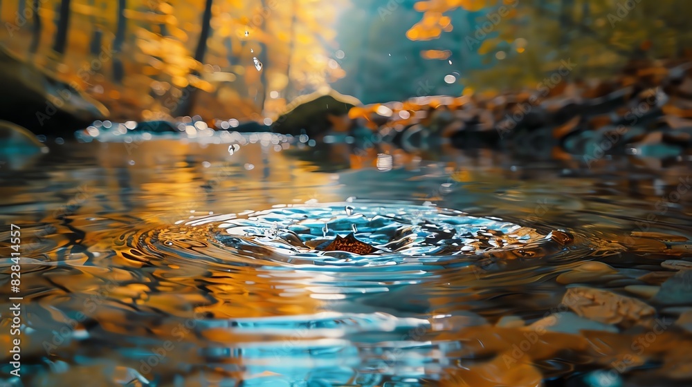 custom made wallpaper toronto digitalA serene stream flows through a forest, with fallen leaves and sunlight filtering through the trees.