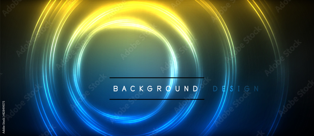Neon glowing circle rays, light round lines in the dark, planet style neon wave lines. Energetic electric concept design for wallpaper, banner, background Neon glowing circle rays, light round lines in the dark, planet style neon wave lines. Energetic electric concept design for wallpaper, banner, background