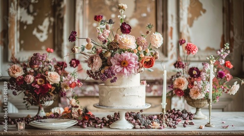 Elegant Wedding Cake Adorned With Flowers