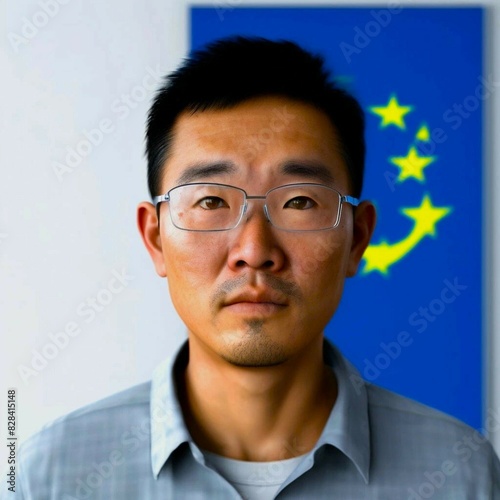 portrait of a male emigrant from China in the European Union photo