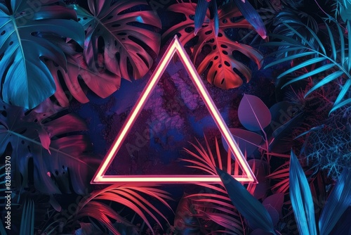 Fluorescent Oasis: Tropical Leaf Neon Magic in Flat Lay Art