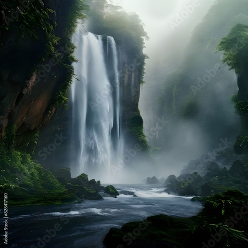 waterfall in the fog