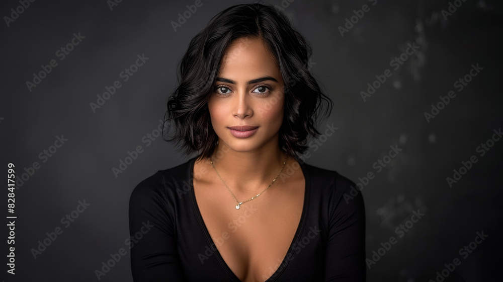 Confident young adult woman with a radiant smile and dark hair Confident young adult woman with a radiant smile and dark hair