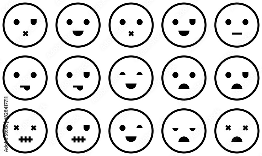 Mega Set Of Vector Smileys Emoji Geometric Outline Icons Web Header Banner Design Containing Pirate,Dead,Happy,Emoji,Smiley Vector Icons Illustration Collection