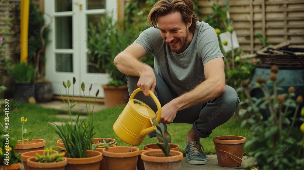 man working in a garden man working in a garden